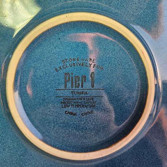 Pier 1 Large Tunisia Chop Plate Stoneware Blue Glaze & Scroll Rim Embossed 13" - Picture 4 of 7